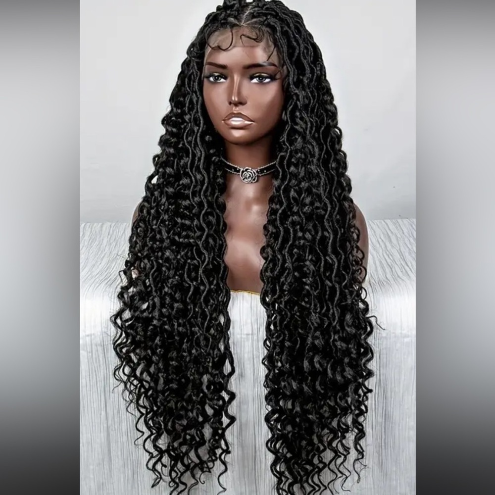 Full Lace Braided Wig Synthetic Knotless Box Goddess Faux Locs Braided Wig
